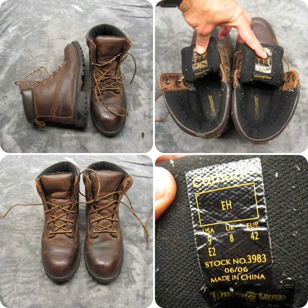 Carhartt Mens 9 Work Boots Brown Waterproof Leather Lace Up Thinsulate EH